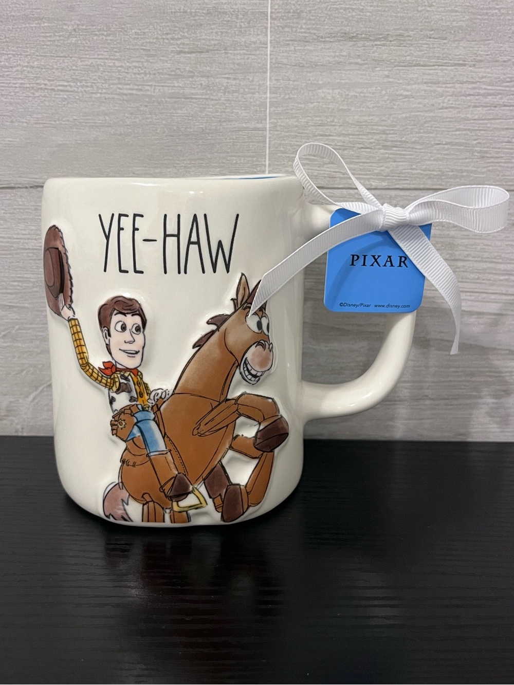 Rae Dunn White Ceramic 'Yee-Haw' Woody & Bullseye Character Mug